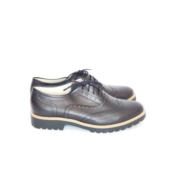 Zapato Black Lug Heel Leather Oxford - HAML6 - Picture 1 of 7